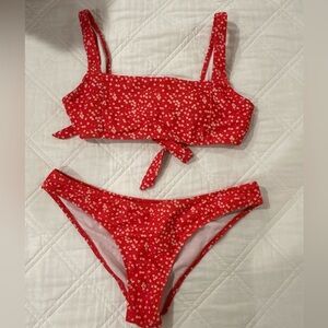 Shein. Women’s small, red/white floral bikini.